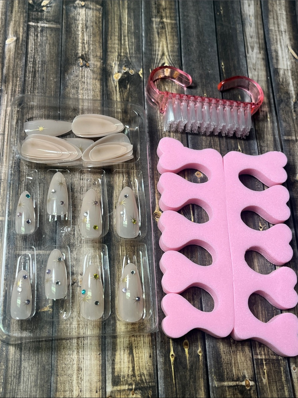 5for$10 Medium Nude Colorful Gemmed Press-Ons Nails & Pink Nail Accessories